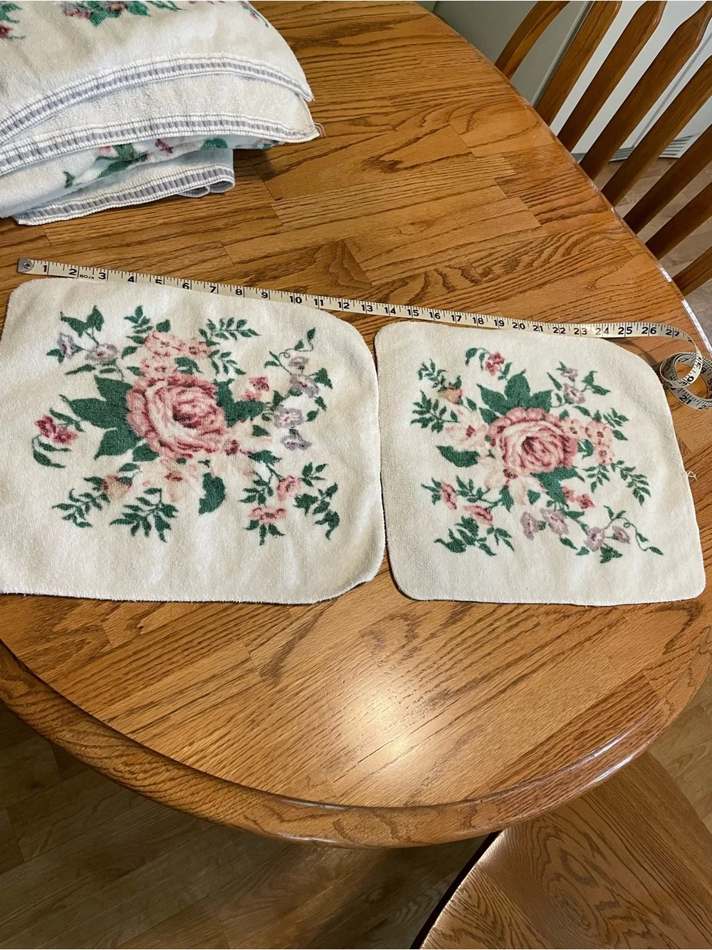 Floral Rose Print Bath Towel Set - Cream and Pink
